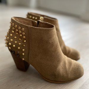 ZARA Women Suede Booties with Gold Studs on Ankle